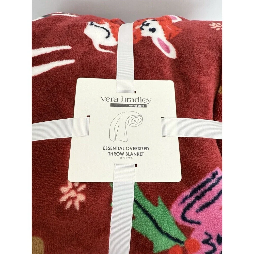 Vera Bradley Holiday Hounds Oversized Throw Blanket 94” X 66” NWT Dog Christmas